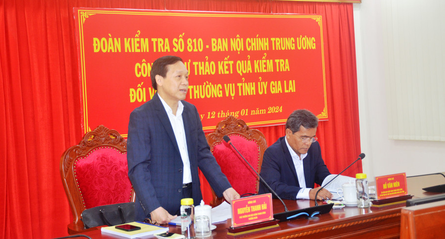 Đồng chí Nguyễn Thanh Hải-Trưởng đoàn Kiểm tra 810 phát biểu tại buổi làm việc. Ảnh: Vĩnh Hoàng Đồng chí Nguyễn Thanh Hải-Trưởng đoàn Kiểm tra 810 phát biểu tại buổi làm việc. Ảnh: Vĩnh Hoàng