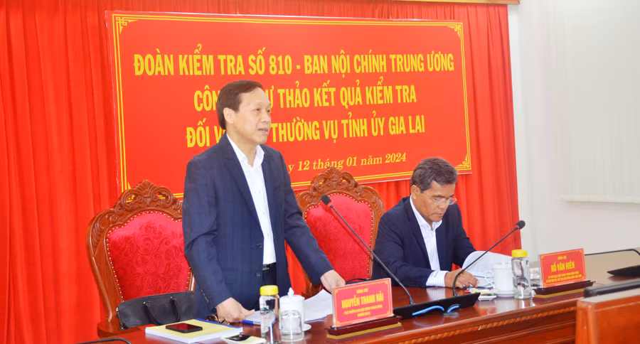 Đồng chí Nguyễn Thanh Hải-Trưởng đoàn Kiểm tra 810 phát biểu tại buổi làm việc. Ảnh: Vĩnh Hoàng