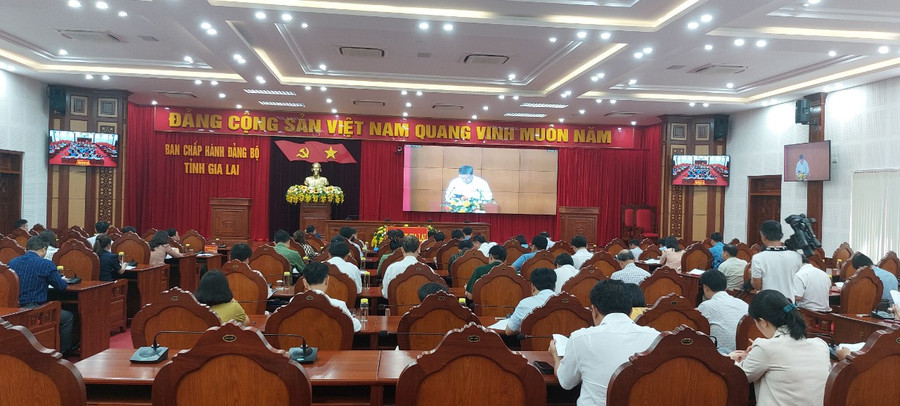 Quang cảnh hội nghị tại điểm cầu Gia Lai. Ảnh: Vĩnh Hoàng