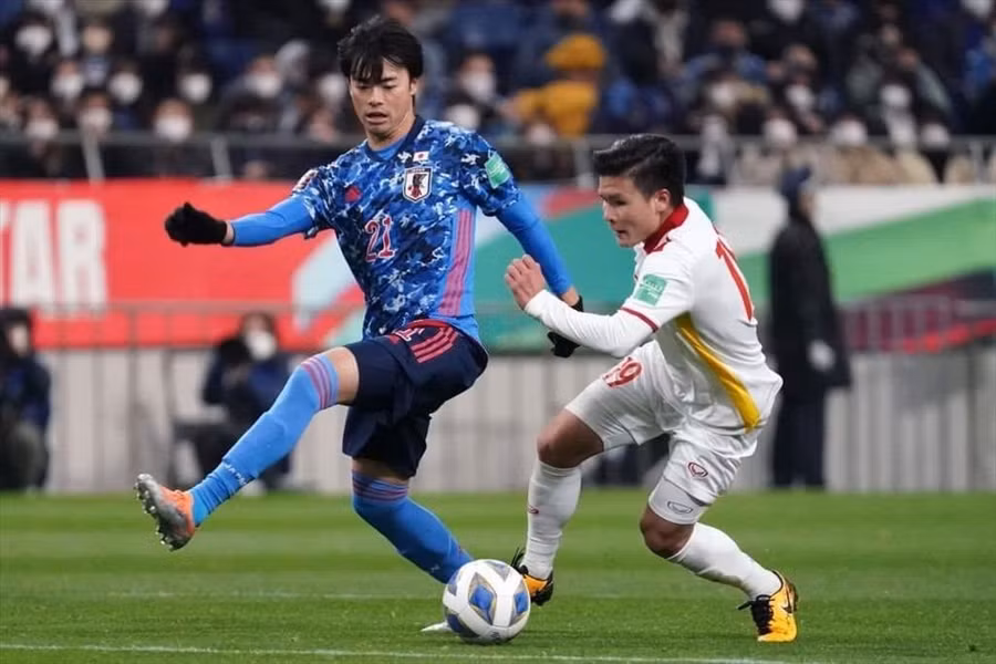 Tuyển Việt Nam từng hòa tuyển Nhật Bản 1-1 tại vòng loại World Cup 2022 dưới sự dẫn dắt của huấn luyện viên Park Hang-seo. Ảnh: AFP