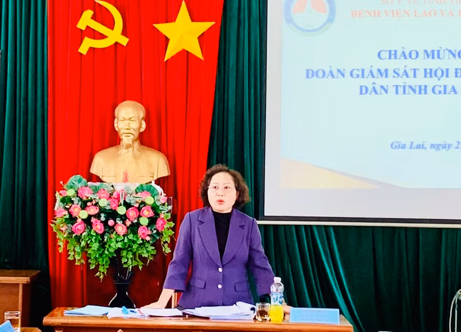 Bà Ayun H’Bút-Tỉnh ủy viên, Phó Chủ tịch HĐND tỉnh, Trưởng đoàn giám sát phát biểu tại buổi giám sát. Ảnh: Như Nguyện