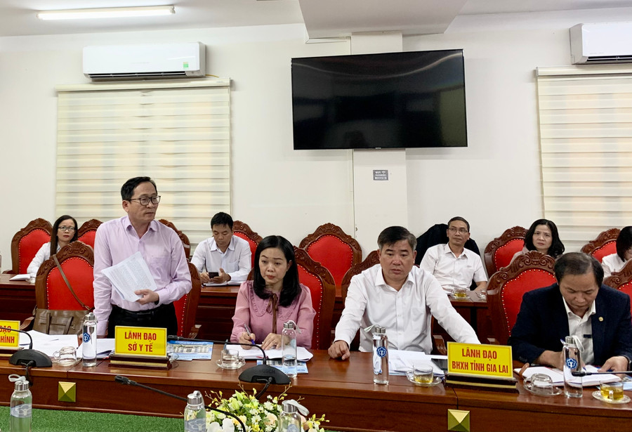 Ông Lý Minh Thái- Phó Giám đốc phụ trách Sở Y tế tỉnh nêu kiến nghị tại buổi làm việc. Ảnh: Như Nguyện