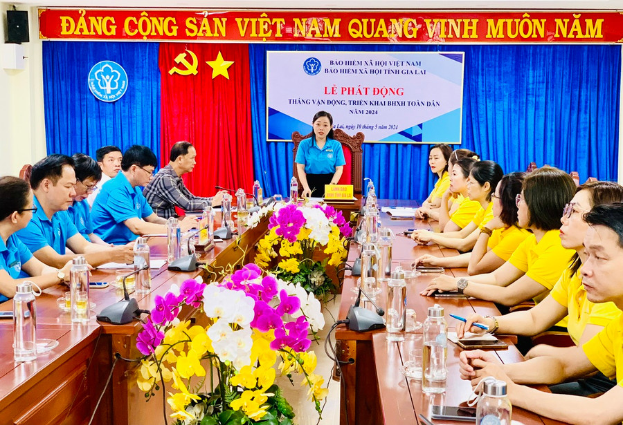 Bà Trần Thị Hồng Hạnh- Phó Giám đốc BHXH Gia Lai phát biểu ý kiến tại lễ phát động. Ảnh: Như Nguyện Bà Trần Thị Hồng Hạnh- Phó Giám đốc BHXH Gia Lai phát biểu ý kiến tại lễ phát động. Ảnh: Như Nguyện