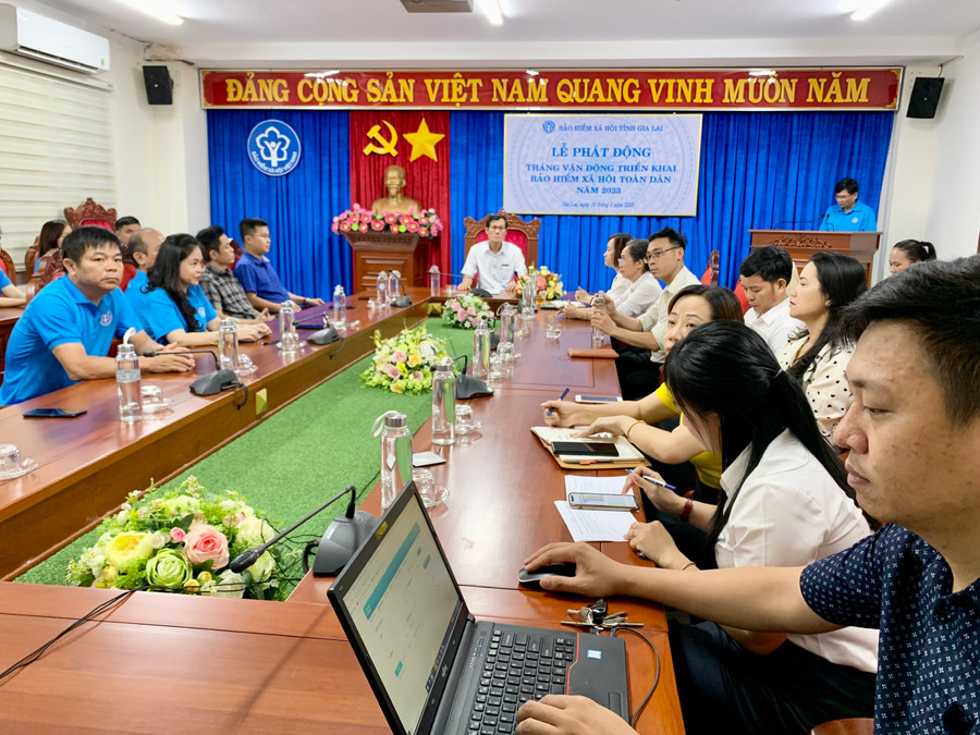 Quang cảnh lễ phát động tại điểm cầu BHXH Gia Lai. Ảnh: Như Nguyện