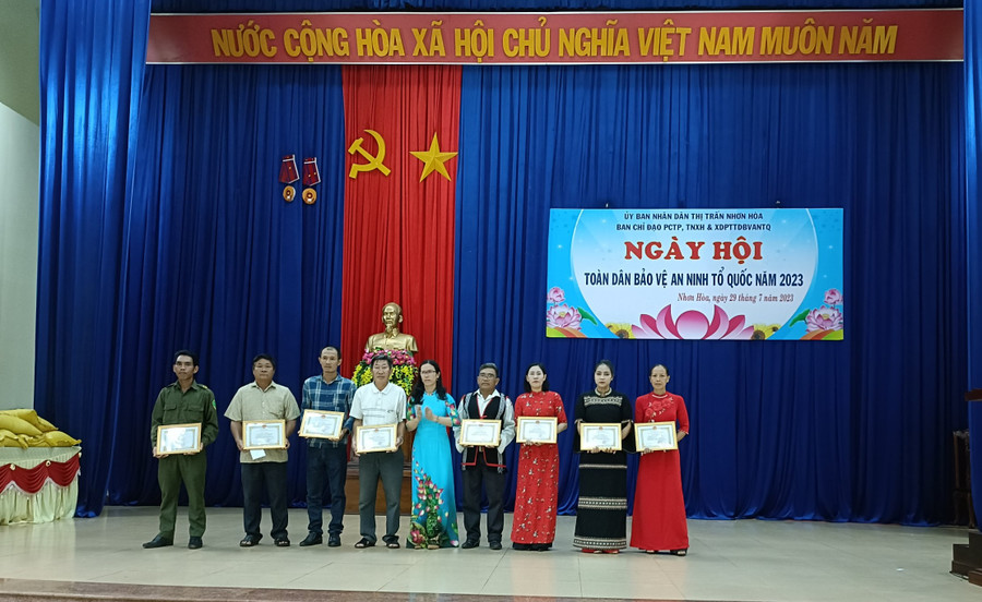 Trao Giấy khen cho các tập thể có thành tích xuất sắc trong phong trào “Toàn dân bảo vệ an ninh Tổ quốc” năm 2023. Ảnh: H.D Trao Giấy khen cho các tập thể có thành tích xuất sắc trong phong trào “Toàn dân bảo vệ an ninh Tổ quốc” năm 2023. Ảnh: H.D