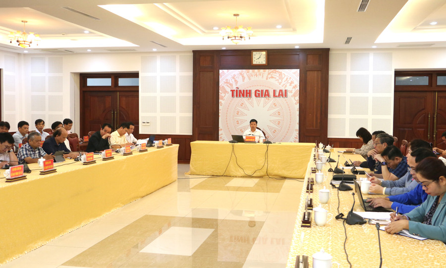 Quang cảnh hội nghị tại điểm cầu tỉnh Gia Lai. Ảnh: Quang Tấn