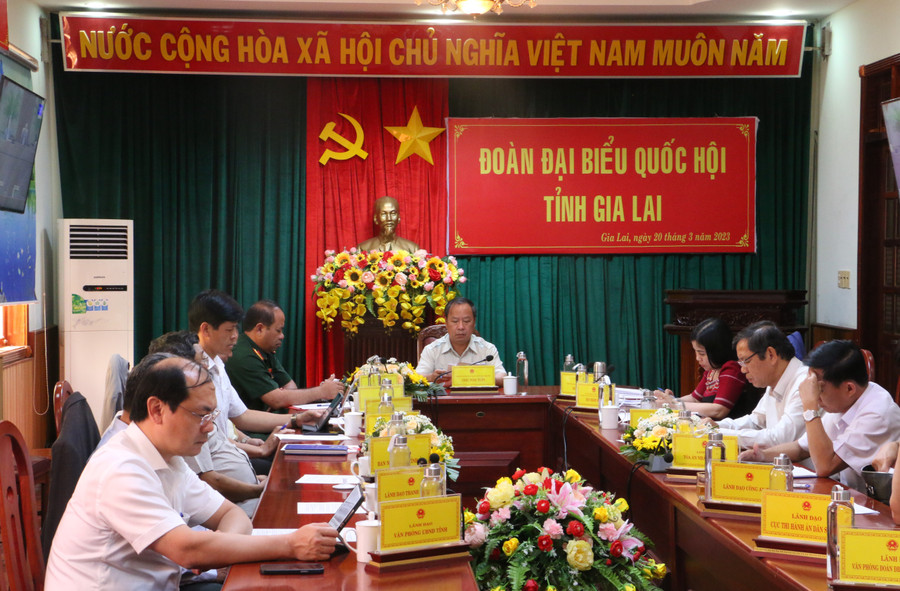 Quang cảnh phiên chất vấn tại đầu cầu tỉnh Gia Lai. Ảnh: Quang Tấn Quang cảnh phiên chất vấn tại đầu cầu tỉnh Gia Lai. Ảnh: Quang Tấn