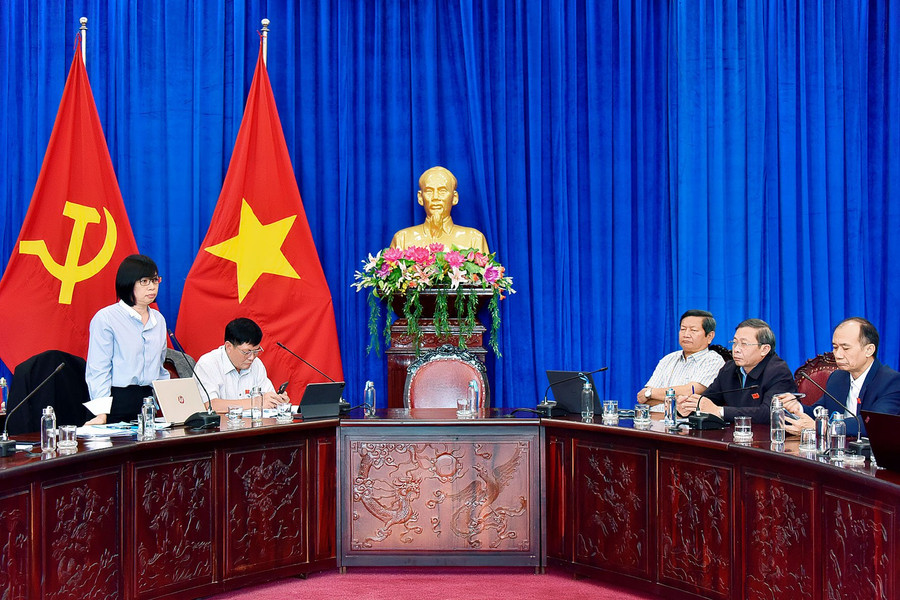 Bà Nguyễn Thị Thanh Lịch-Phó Chủ tịch UBND tỉnh tham gia ý kiến tại buổi thảo luận tổ. Ảnh: Đức Thụy