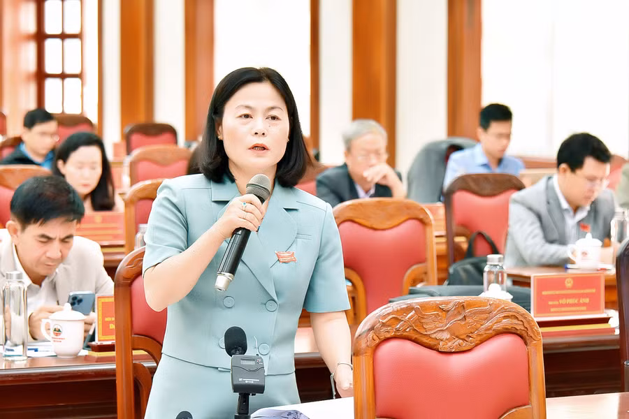 Đại biểu Đỗ Thị Hương Lan-Phó Trưởng ban Dân tộc HĐND tỉnh tham ý kiến tại thảo luận tổ. Ảnh: Đức Thụy