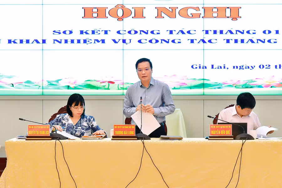 Phó Bí thư Tỉnh ủy, Chủ tịch UBND tỉnh Trương Hải Long phát biểu khai mạc hội nghị. Ảnh: Đức Thụy