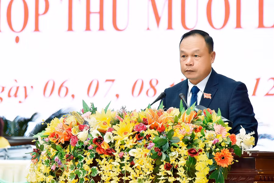 Phó Chủ tịch UBND tỉnh Dương Mah Tiệp trả lời ý kiến, kiến nghị của cử tri gửi đến kỳ họp thứ 15. Ảnh: Đức Thụy