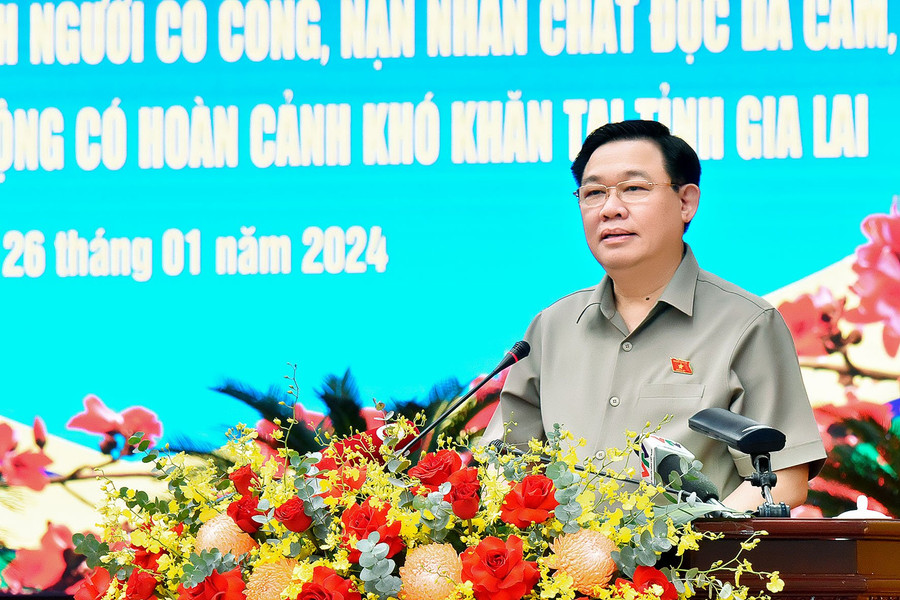 Chủ tịch Quốc hội Vương Đình Huệ phát biểu tại buổi lễ. Ảnh: Đức Thụy