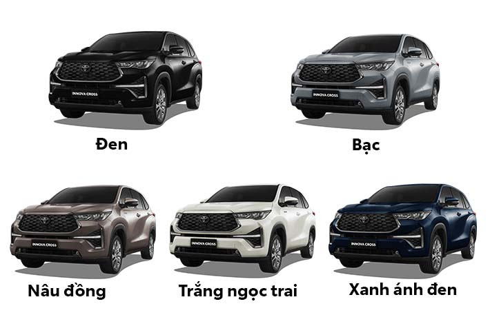 Toyota Innova 2023 được thiết kế với 5 phiên bản màu đen, bạc, nâu đồng, trắng ngọc trai, xanh ánh đen. Ảnh: ST