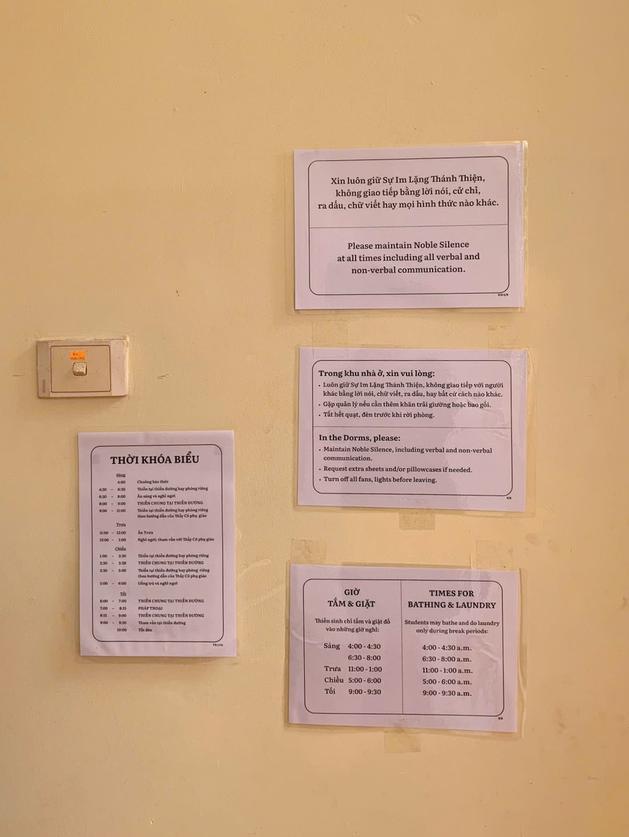 Tham dự khoá thiền, các thiền viên phải tuân theo những nội quy và thời gian biểu nghiêm ngặt. Ảnh: NVCC