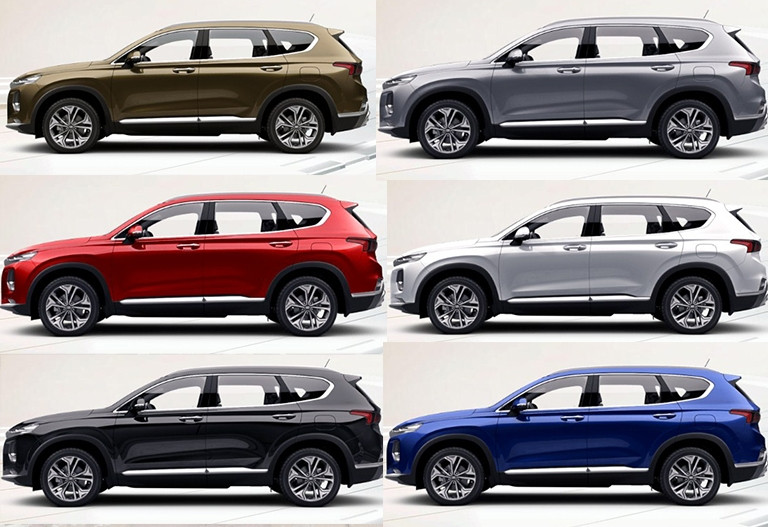 6 lựa chọn màu sắc ngoại thất của Hyundai SantaFe 2023 bao gồm: trắng, đỏ, đen, bạc, vàng cát và xanh dương. Ảnh: ST 6 lựa chọn màu sắc ngoại thất của Hyundai SantaFe 2023 bao gồm: trắng, đỏ, đen, bạc, vàng cát và xanh dương. Ảnh: ST