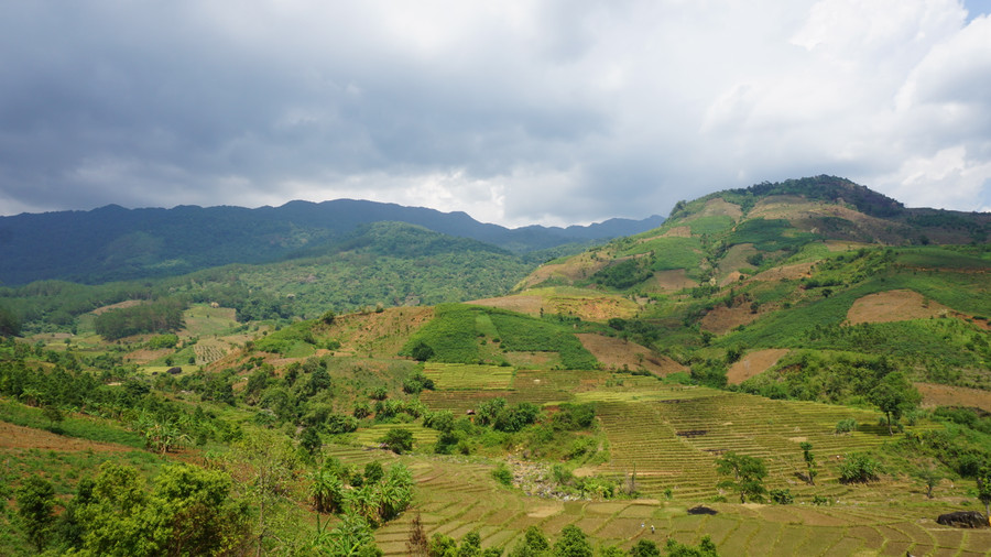 Cánh đồng lúa bậc thang uốn lượn đẹp mắt quanh chân núi. Ảnh: Thảo Nhi. Cánh đồng lúa bậc thang uốn lượn đẹp mắt quanh chân núi. Ảnh: Thảo Nhi.