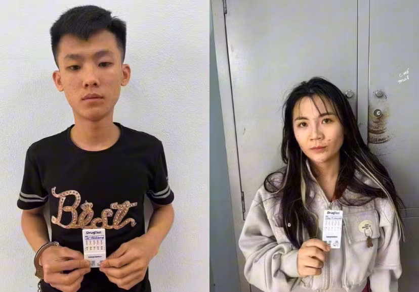 Công an thị xã An Khê tạm giữ hình sự Đỗ Thành Quang và Dương Thị Minh Anh. Ảnh: Công An