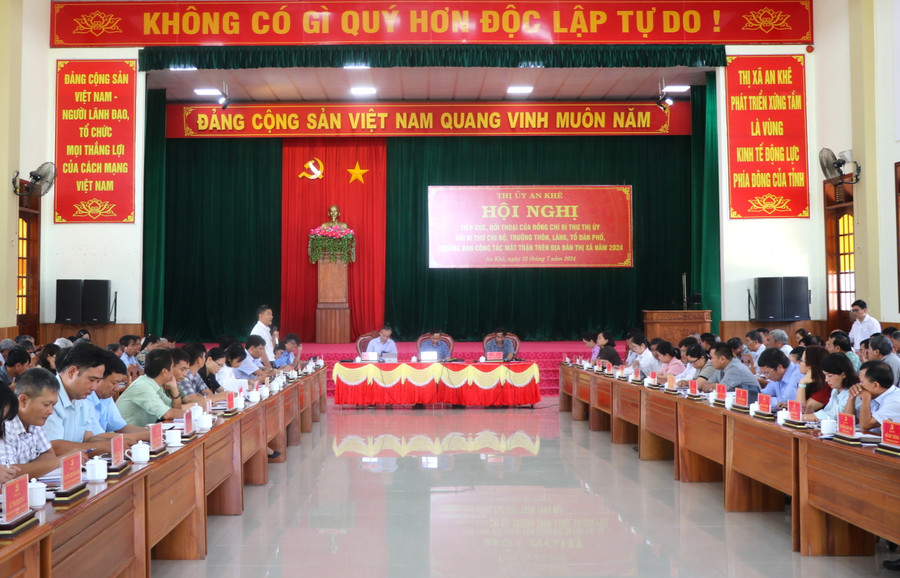 Quang cảnh hội nghị tiếp xúc, đối thoại của đồng chí Bí thư Thị ủy với Bí thư Chi bộ, trưởng thôn, làng, tổ dân phố, Trưởng Ban Công tác Mặt trận thôn, làng, tổ dân phố trên địa bàn thị xã năm 2024. Ảnh: Ngọc Minh Quang cảnh hội nghị tiếp xúc, đối thoại của đồng chí Bí thư Thị ủy với Bí thư Chi bộ, trưởng thôn, làng, tổ dân phố, Trưởng Ban Công tác Mặt trận thôn, làng, tổ dân phố trên địa bàn thị xã năm 2024. Ảnh: Ngọc Minh