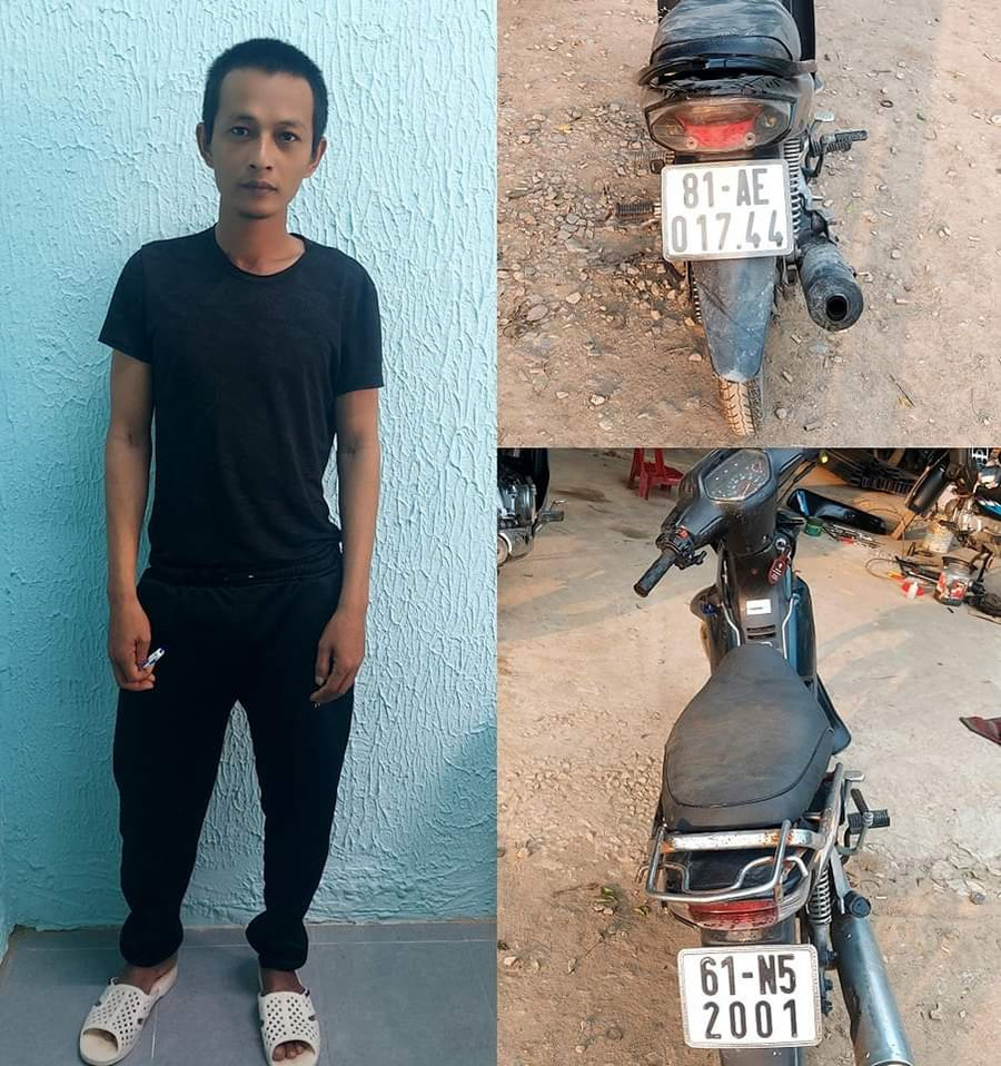 Đối tượng Nguyễn Đức Hậu cùng 2 chiếc xe máy tang vật trộm cắp. Ảnh: Công an thị xã An Khê Đối tượng Nguyễn Đức Hậu cùng 2 chiếc xe máy tang vật trộm cắp. Ảnh: Công an thị xã An Khê