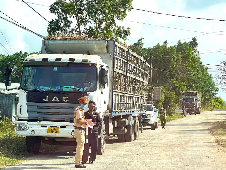 Lực lượng Cảnh sát Giao thông Công an thị xã An Khê tăng cường công tác kiểm tra, xử lý vi phạm về tải trọng trên các tuyến đường. Ảnh: Minh Phương Lực lượng Cảnh sát Giao thông Công an thị xã An Khê tăng cường công tác kiểm tra, xử lý vi phạm về tải trọng trên các tuyến đường. Ảnh: Minh Phương