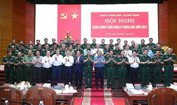Thủ tướng Phạm Minh Chính và các đại biểu dự Hội nghị Quân chính Toàn quân 6 tháng năm 2023. (Ảnh: Trọng Đức/TTXVN) Thủ tướng Phạm Minh Chính và các đại biểu dự Hội nghị Quân chính Toàn quân 6 tháng năm 2023. (Ảnh: Trọng Đức/TTXVN)