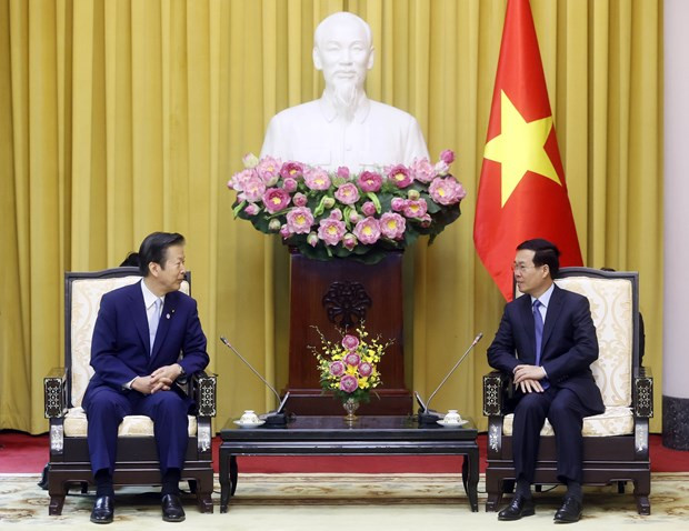 Chủ tịch nước Võ Văn Thưởng tiếp Chủ tịch Đảng Công minh Nhật Bản Yamaguchi Natsuo. (Ảnh: Thống Nhất/TTXVN) Chủ tịch nước Võ Văn Thưởng tiếp Chủ tịch Đảng Công minh Nhật Bản Yamaguchi Natsuo. (Ảnh: Thống Nhất/TTXVN)