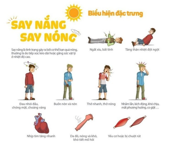 Hình minh họa những biểu hiện khi bị say nắng, say nóng.