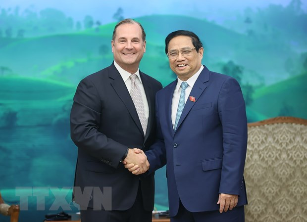 Thủ tướng Phạm Minh Chính tiếp ông Anthony Capuano, Giám đốc Điều hành Tập đoàn Marriott. (Ảnh: Dương Giang/TTXVN)