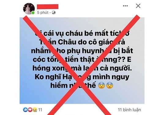 Tin giả về bắt cóc trẻ em tại phường Tuần Châu trên mạng xã hội. (Ảnh: Chụp từ màn hình)