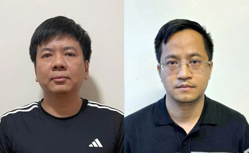 Bị can Nguyễn Ngọc Thủy (bên trái) và bị can Đặng Văn Hiển.