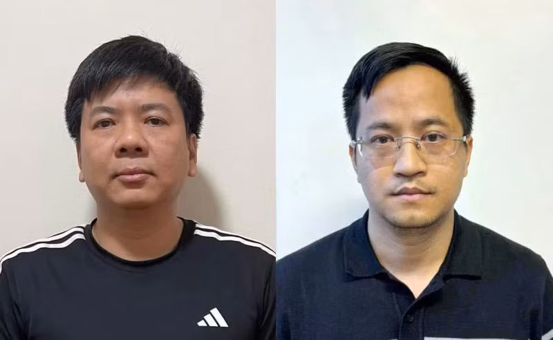 Bị can Nguyễn Ngọc Thủy (bên trái) và bị can Đặng Văn Hiển.