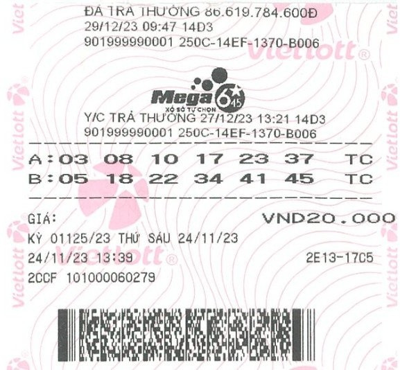 Tấm vé may mắn mang lại giải Jackpot cho ông D. Tấm vé may mắn mang lại giải Jackpot cho ông D.