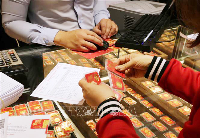 Giá vàng miếng trong những ngày gần đây liên tục ghi nhận các bước tăng. Ảnh: Trần Việt/TTXVN