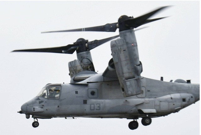 Một chiếc máy bay quân sự Osprey của Mỹ ở Nhật. Chụp màn hình The Japan Times