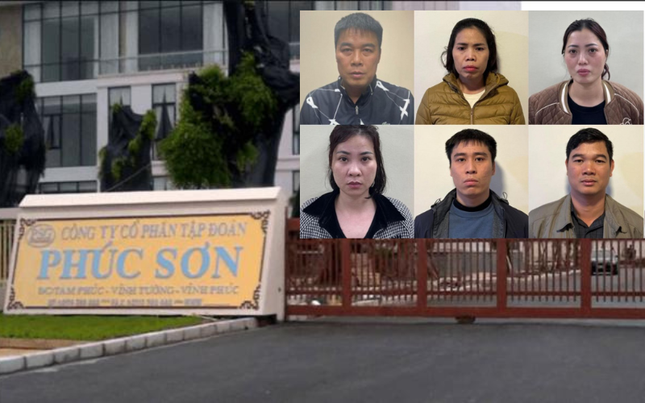 Nguyễn Văn Hậu (Hậu &quot;pháo&quot;) - Chủ tịch HĐQT Công ty CP Tập đoàn Phúc Sơn và các bị can (ảnh nhỏ) . Ảnh: BCA