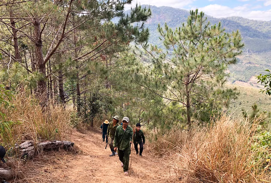 Tổ quản lý, bảo vệ rừng xã Hà Đông tuần tra bảo vệ rừng. Ảnh: G.H