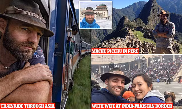 Trong ảnh là Thor ở Tây Tạng, Machu Picchu - Peru, trên chuyến xe lửa ở châu Á và cùng vợ tại biên giới Pakistan - Ấn Độ. Ảnh: INSIDER Trong ảnh là Thor ở Tây Tạng, Machu Picchu - Peru, trên chuyến xe lửa ở châu Á và cùng vợ tại biên giới Pakistan - Ấn Độ. Ảnh: INSIDER