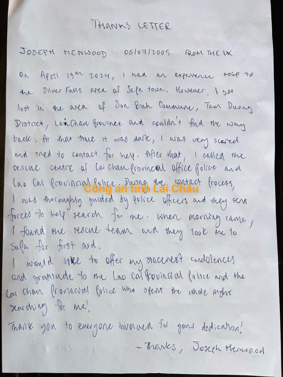 Bức thư cảm ơn của anh Thomas Bức thư cảm ơn của anh Thomas