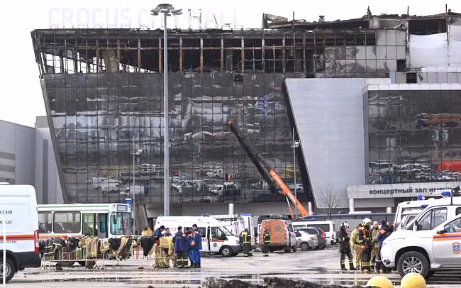 Nhà hát Crocus City Hall bị tấn công khủng bố ngày 22-3. Ảnh: AFP Nhà hát Crocus City Hall bị tấn công khủng bố ngày 22-3. Ảnh: AFP