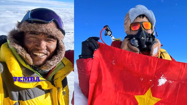 Nguyễn Mạnh Duy (phải) và bạn đồng hành Temba Bhote đã chinh phục thành công đỉnh núi cao thứ 8 thế giới