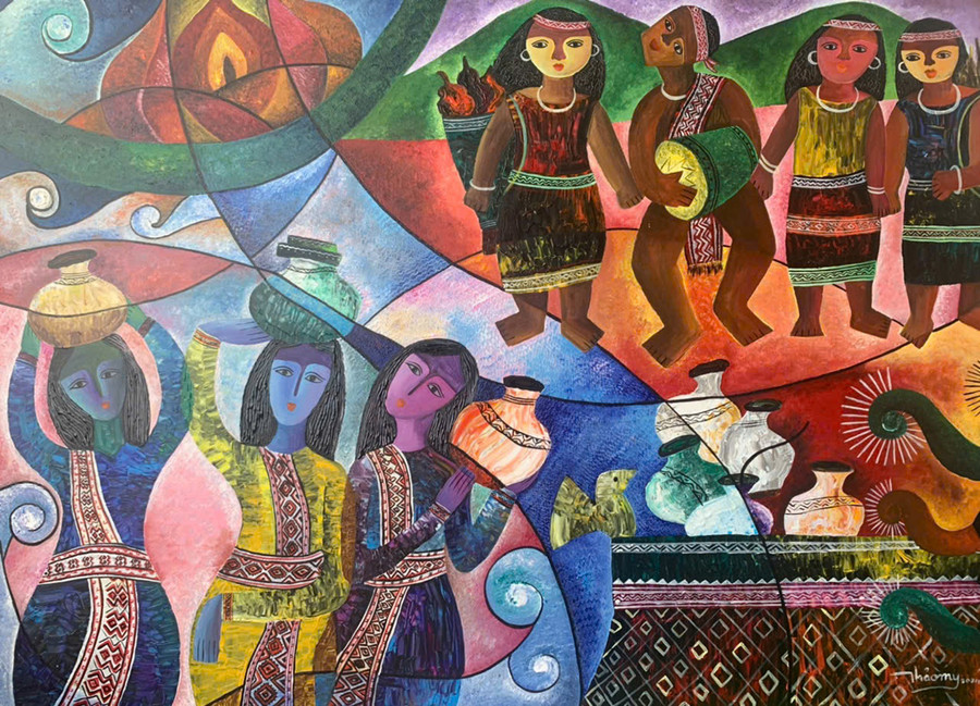 Tác phẩm "Hai miền di sản" của nữ họa sĩ Lê Nguyễn Thảo My. Ảnh: L.N Tác phẩm "Hai miền di sản" của nữ họa sĩ Lê Nguyễn Thảo My. Ảnh: L.N