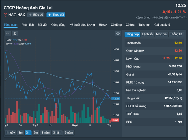 Biến động cổ phiếu HAG 3 tháng qua. Nguồn: Fireant