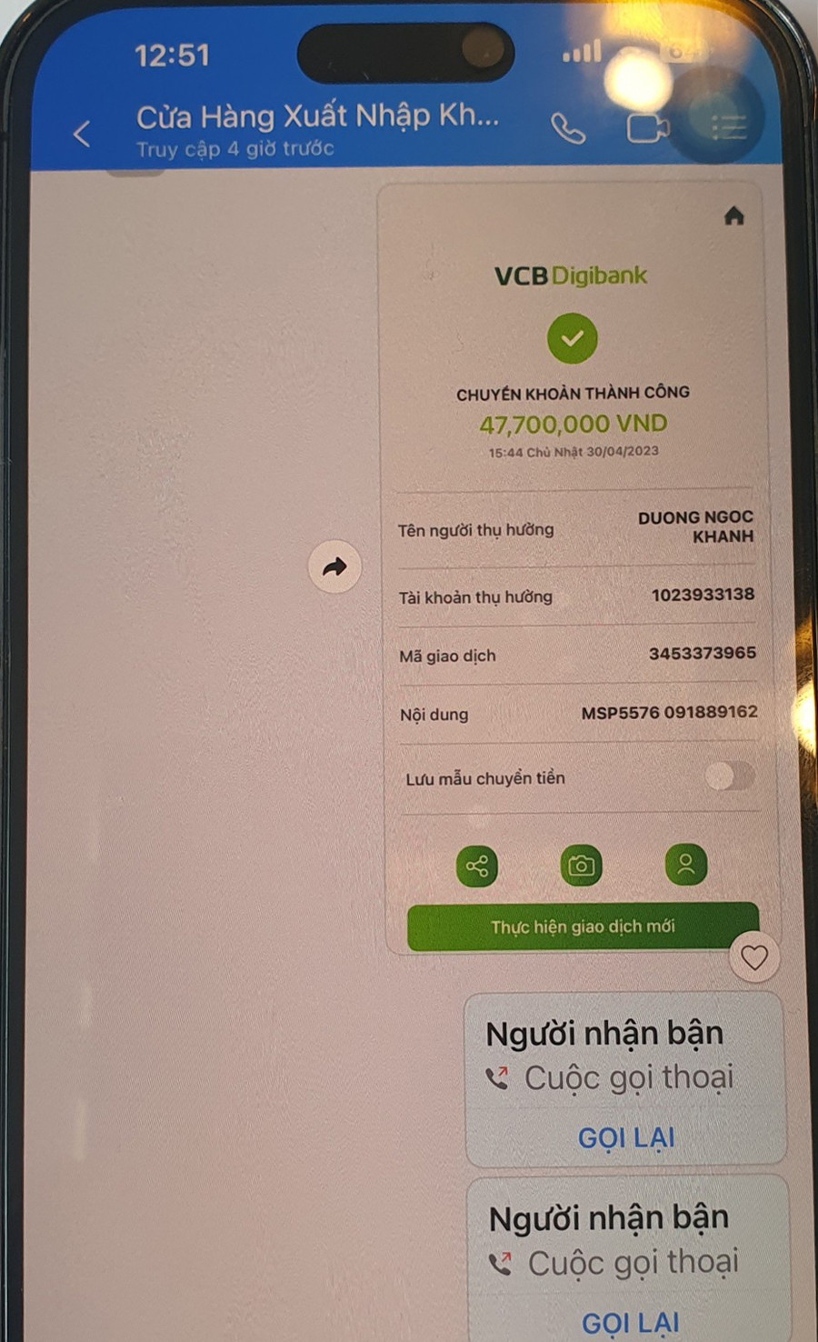 Chứng từ kế toán đã chuyển tiền cho đối tượng lừa đảo