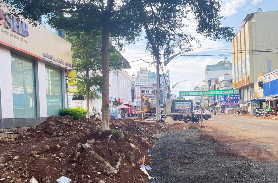 Thành phố Pleiku đẩy mạnh xã hội hóa sửa chữa, cải tạo vỉa hè các tuyến phố. Ảnh: Duy Lê
