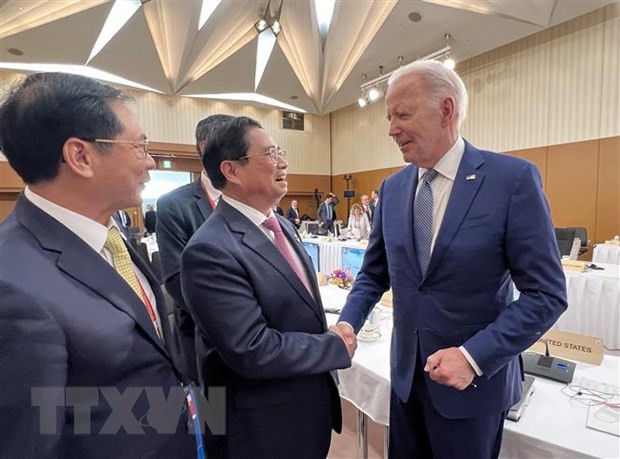 Thủ tướng Phạm Minh Chính gặp Tổng thống Hoa Kỳ Joe Biden. (Ảnh: TTXVN) Thủ tướng Phạm Minh Chính gặp Tổng thống Hoa Kỳ Joe Biden. (Ảnh: TTXVN)