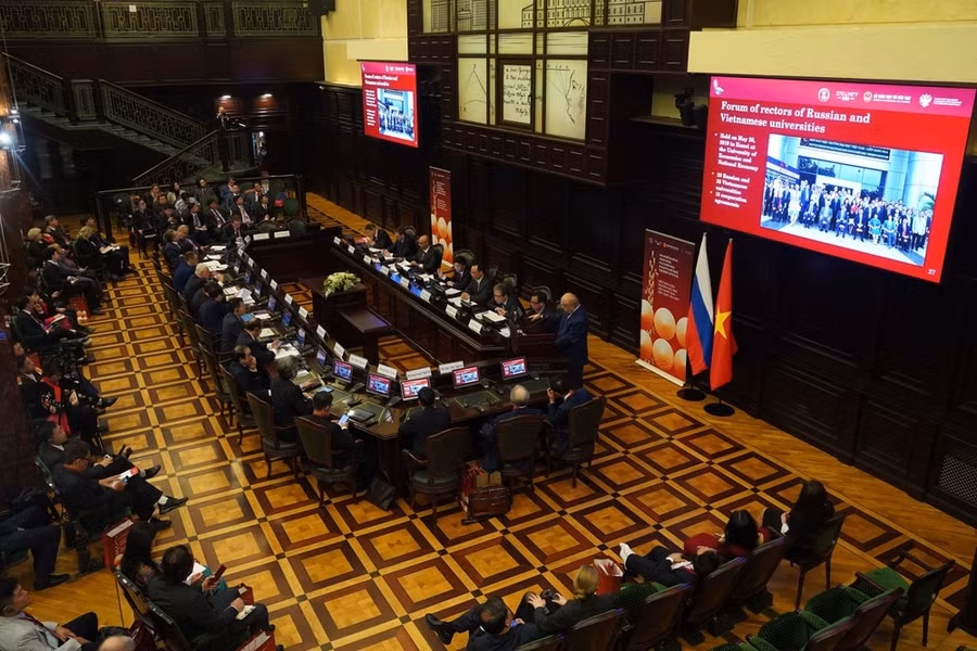 Toàn cảnh diễn đàn tại Đại học tổng hợp Quốc gia Moskva mang tên M.V. Lomonosov. (Ảnh: Duy Trinh/TTXVN)
