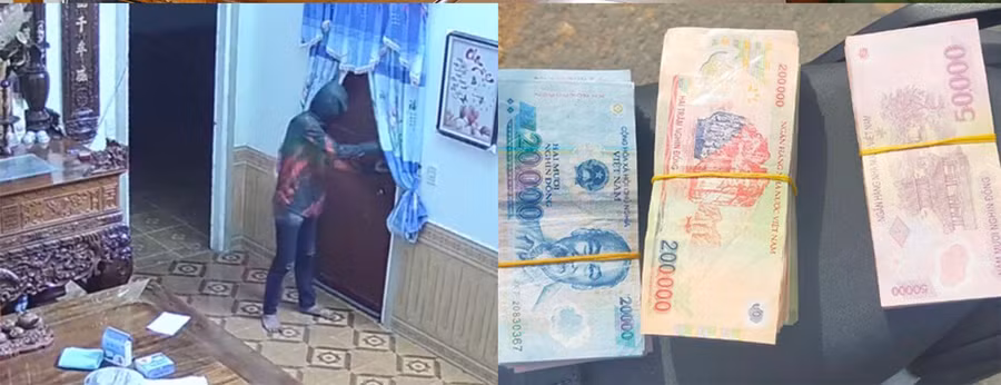 Hình ảnh do camera nhà anh Thu ghi lại và tang vật thu giữ tại thời điểm bắt giữ đối tượng Rmah Báo. Ảnh Công an huyện Phú Thiện cung cấp