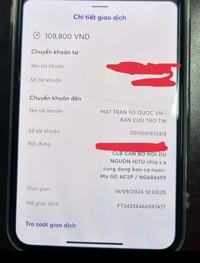 H.T đã khắc phục hậu quả bằng cách chuyển lại 2 lần tiền vào tài khoản của Mặt trận Tổ quốc Việt Nam H.T đã khắc phục hậu quả bằng cách chuyển lại 2 lần tiền vào tài khoản của Mặt trận Tổ quốc Việt Nam