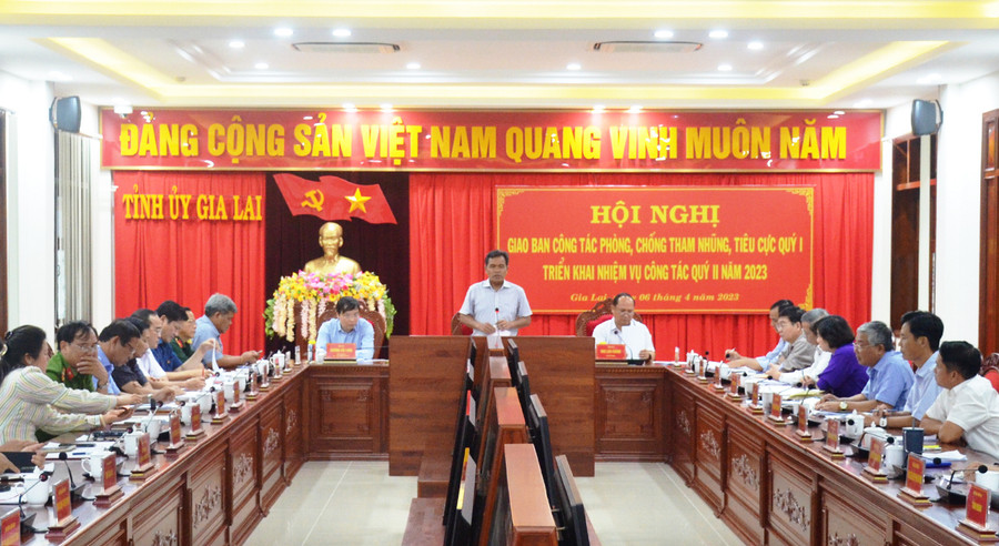 Quang cảnh hội nghị giao ban công tác phòng-chống tham nhũng, tiêu cực quý I và triển khai nhiệm vụ quý II-2023. Ảnh: Vĩnh Hoàng Quang cảnh hội nghị giao ban công tác phòng-chống tham nhũng, tiêu cực quý I và triển khai nhiệm vụ quý II-2023. Ảnh: Vĩnh Hoàng