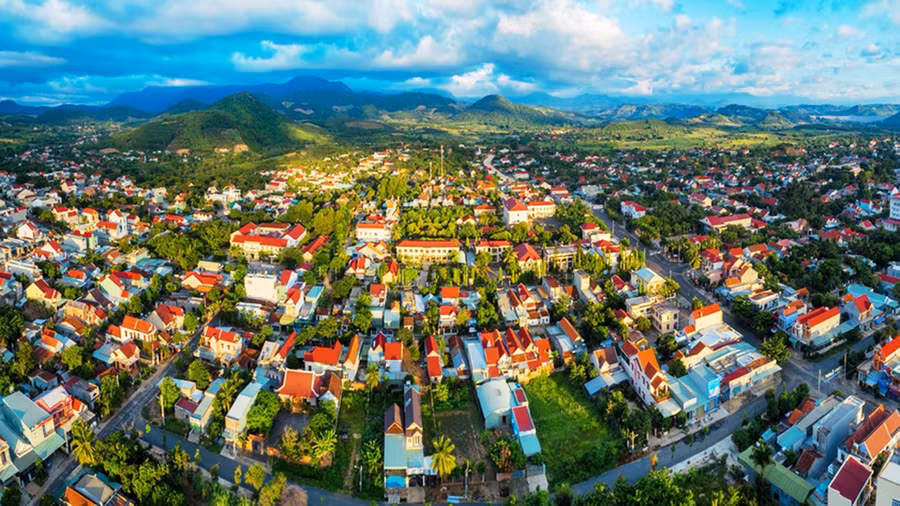 Một góc thị trấn Kbang nhìn từ trên cao. Ảnh: Phan Nguyên